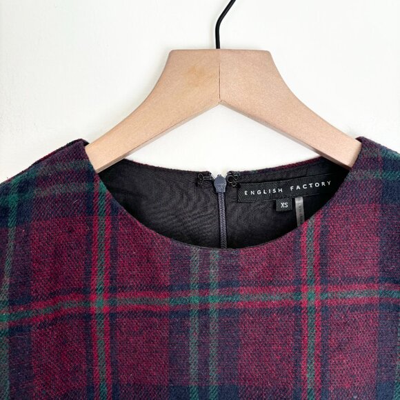 English Factory x Anthropologie plaid long sleeve top with white ruffle bottom - Picture 2 of 5